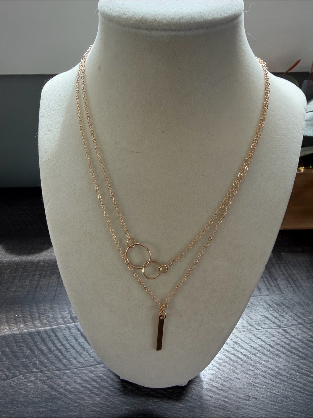 Layered Gold tone Double Circle & Bar Necklace - Women's Jewelry - Picture 2 of 8
